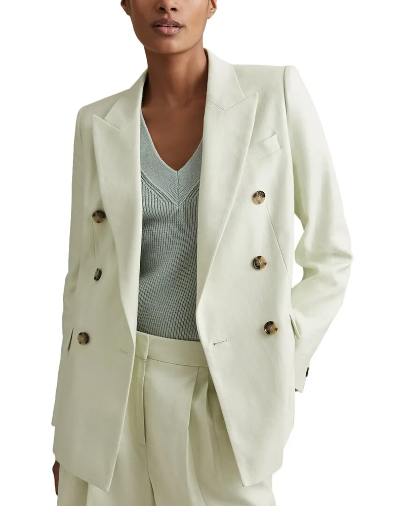 Reiss Dianna Linen-Blend Blazer Green