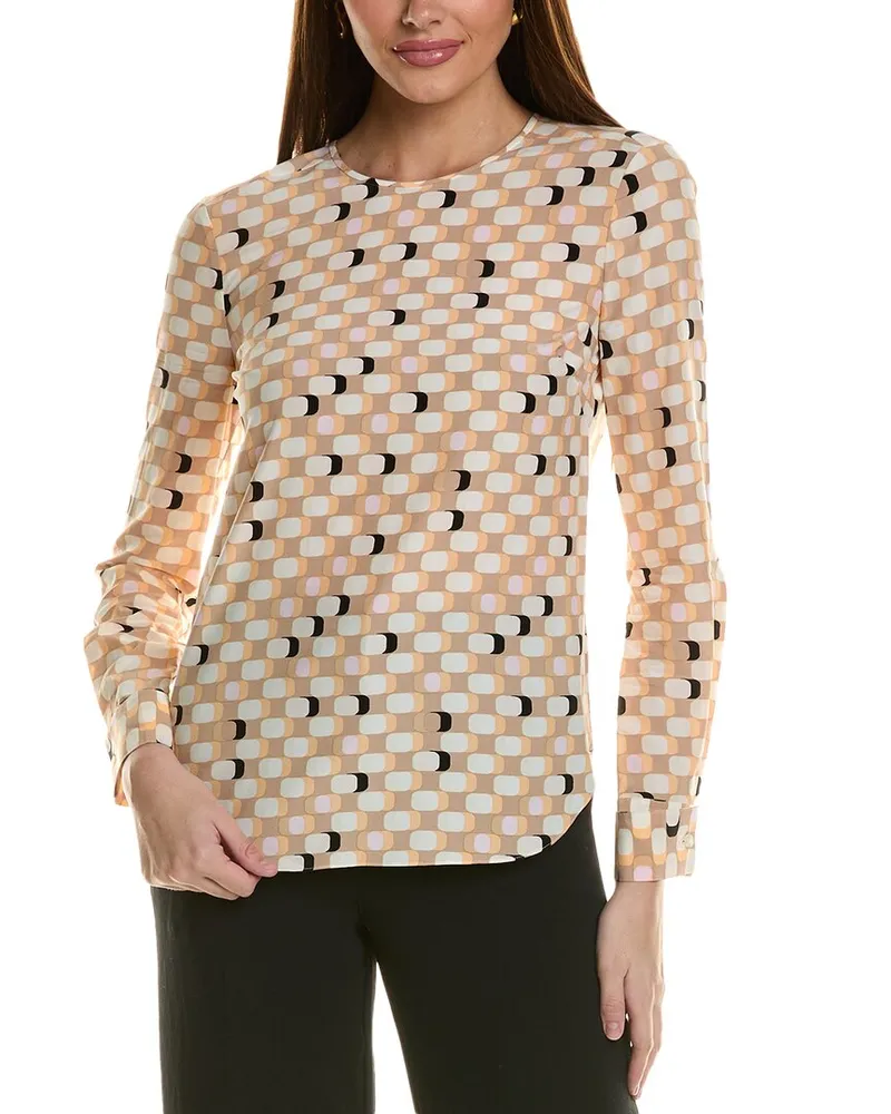 ST. JOHN Geo Print Silk-Blend Top Pink