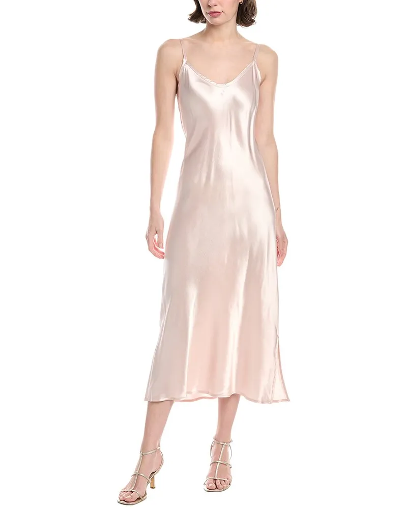 Enza Costa Solid Bias Cut Satin Maxi Dress Beige