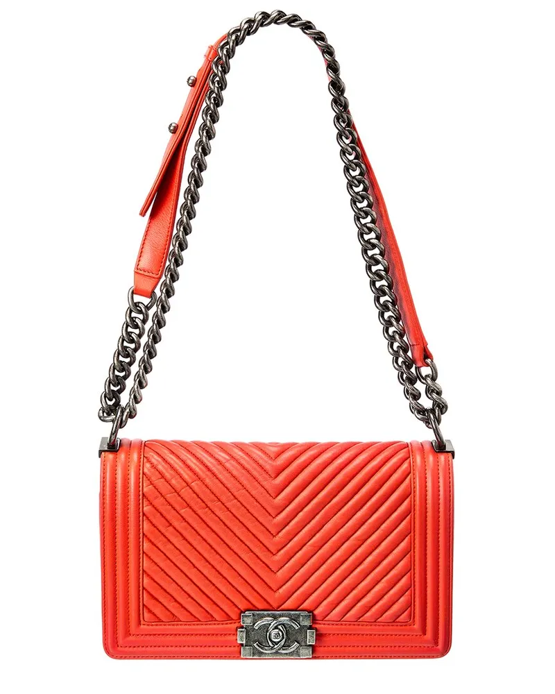 Chanel Orange Quilted Leather Chocolate Bar Shoulder Bag (Authentic Pre-Loved Nocolor