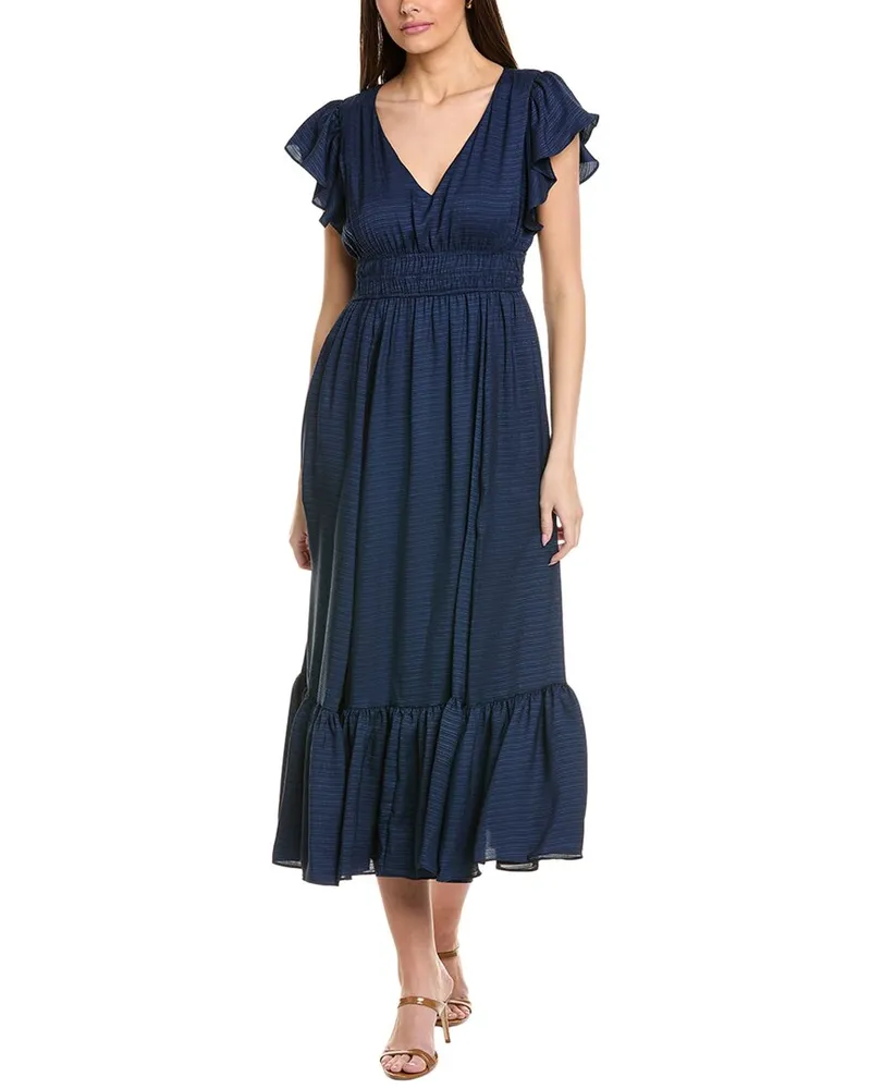 taylor Satin Jacquard Midi Dress Blue