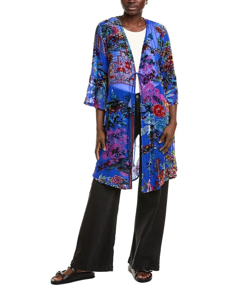 Johnny Was Lottie Silk-Blend Kimono Blue