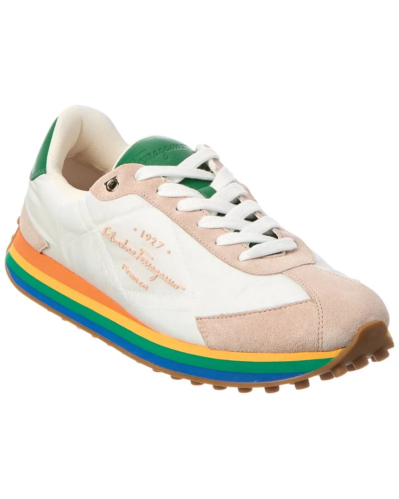 Ferragamo Quilted Canvas & Suede Sneaker White