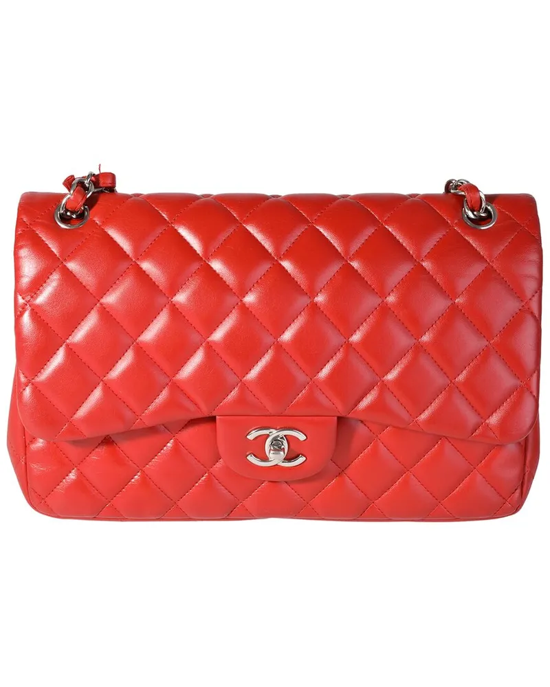 Chanel Red Quilted Leather Classic Jumbo Double Flap Bag (Authentic Pre-Loved Nocolor