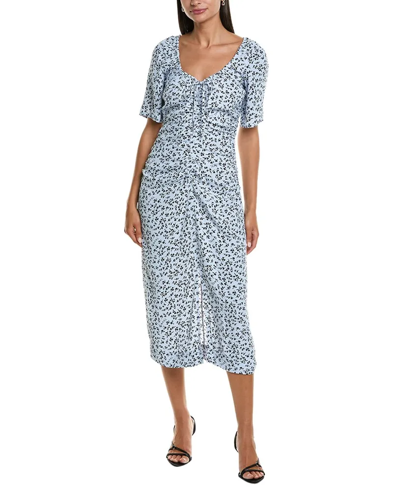 Ganni Cinched Front Midi Dress Blue