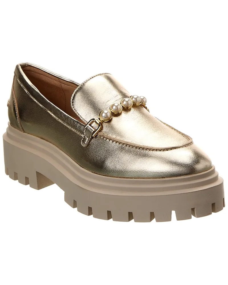 Stuart Weitzman Perla Ulra Lug Leather Loafer Gold