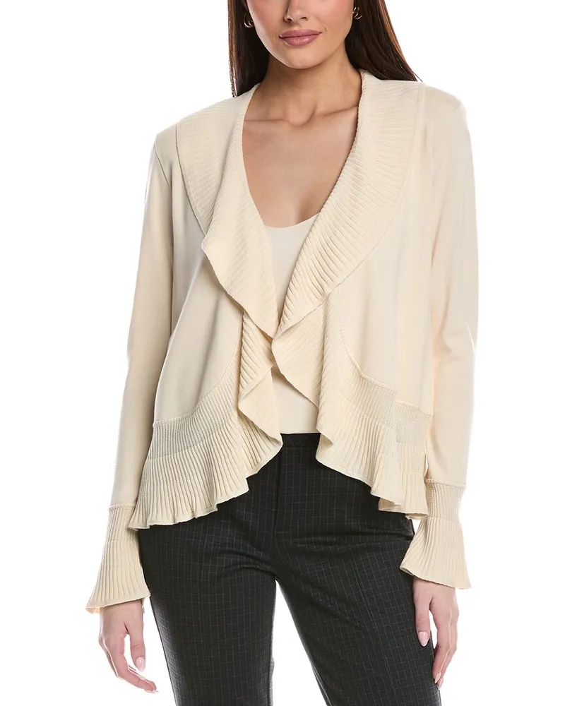 ST. JOHN Fluid Ruffle Knit Cardigan Beige