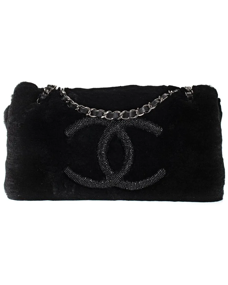 Chanel Limited Edition Black Rabbit Fur & Leather Single Flap Bag (Authentic Pre-Loved Nocolor