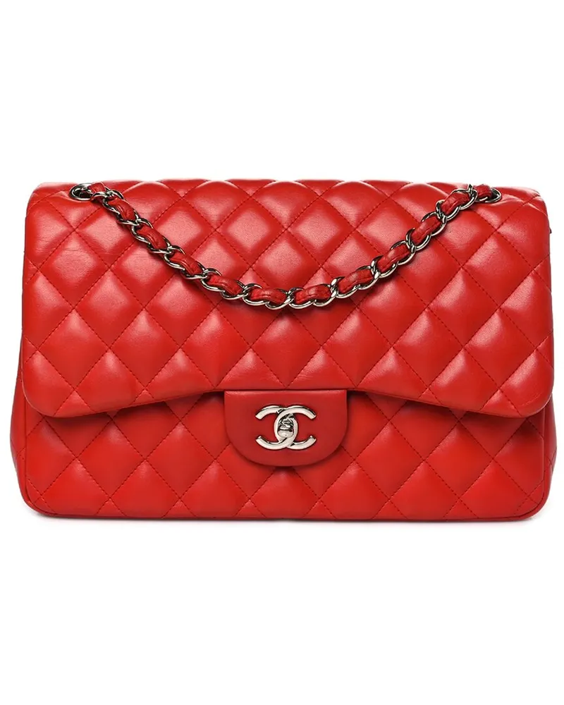 Chanel Red Lambskin Leather Classic Double Flap Bag SHW (Authentic Pre-Loved Nocolor