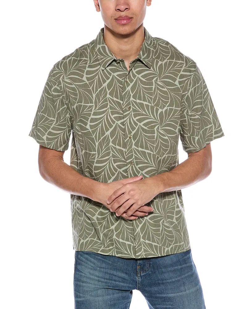 Vince Knotted Leaves Classic Fit Linen-Blend Shirt Green