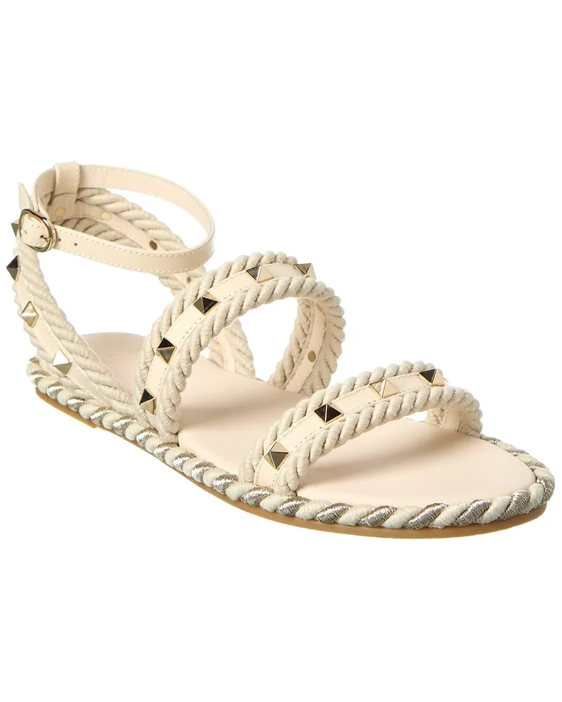 Valentino Garavani Rockstud Rope & Leather Sandal White