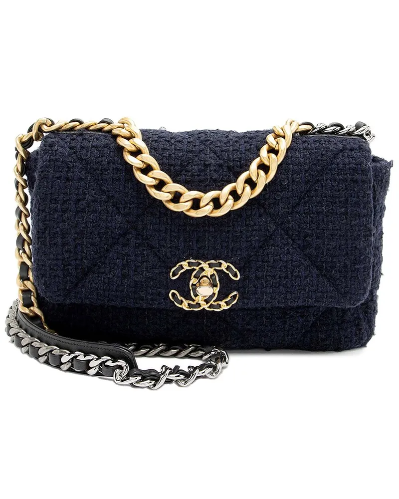 Chanel Blue Leather Tweed 19 Medium Flap Bag (Authentic Pre-Loved Nocolor
