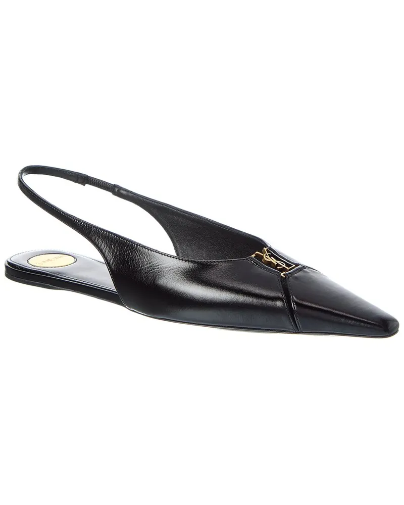 Saint Laurent Babylone Leather Slingback Flat Black