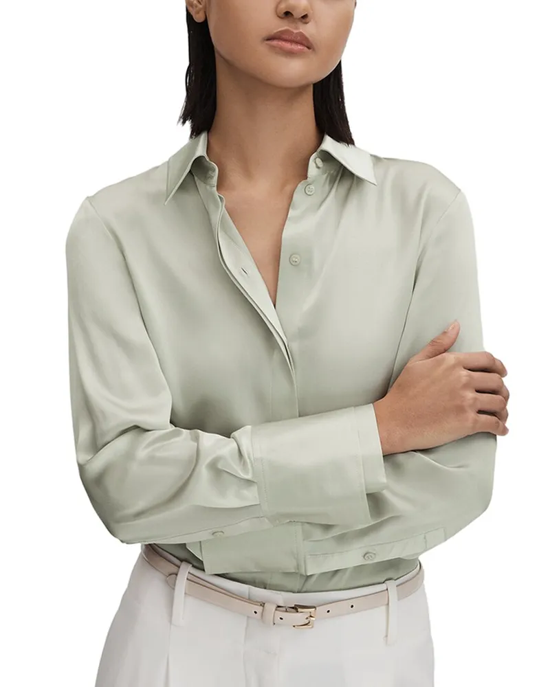 Reiss Irina Silk Shirt Green