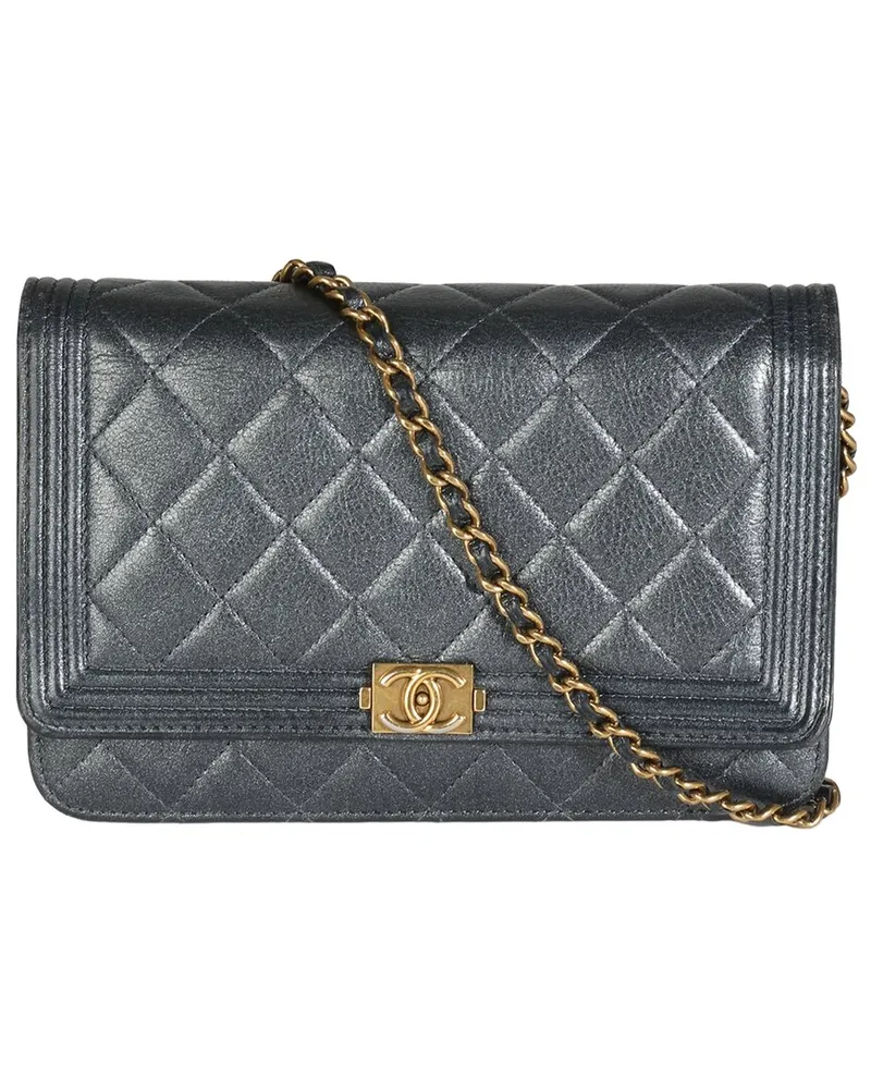 Chanel Gray Quilted Leather Boy Wallet On Chain (Authentic Pre-Loved Nocolor