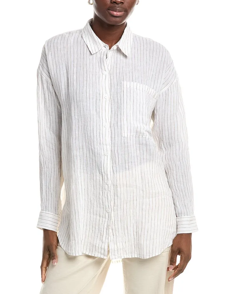 Eileen Fisher Classic Collar Linen Long Shirt Brown