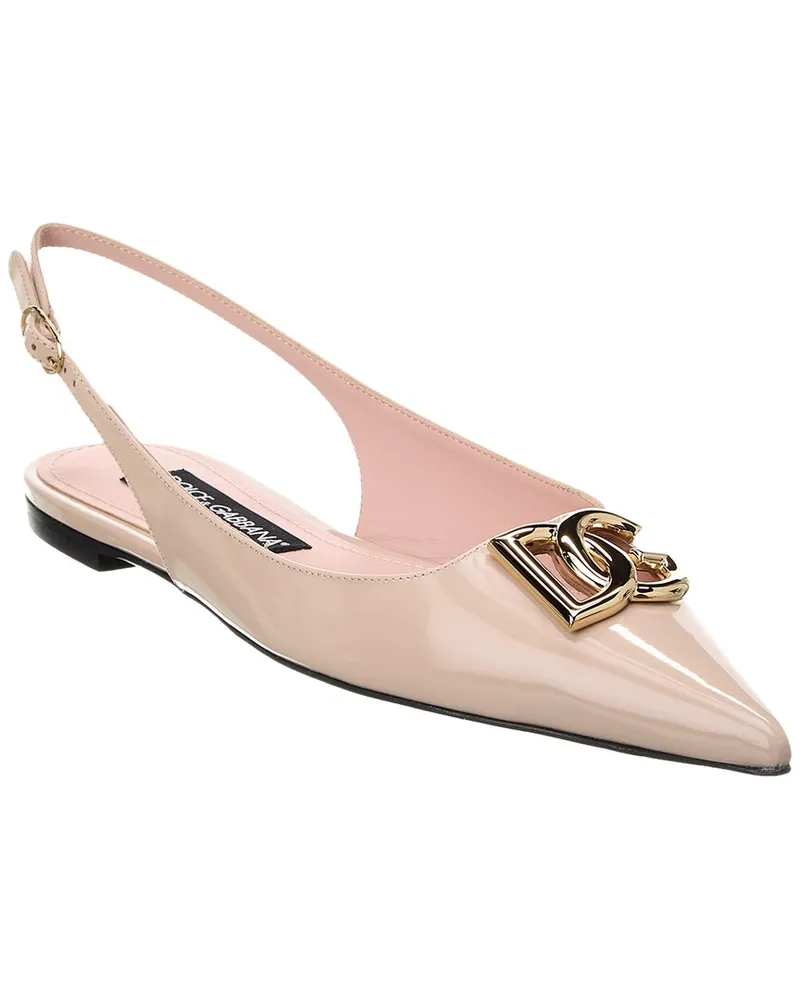 Dolce & Gabbana DG Logo Leather Slingback Flat Beige