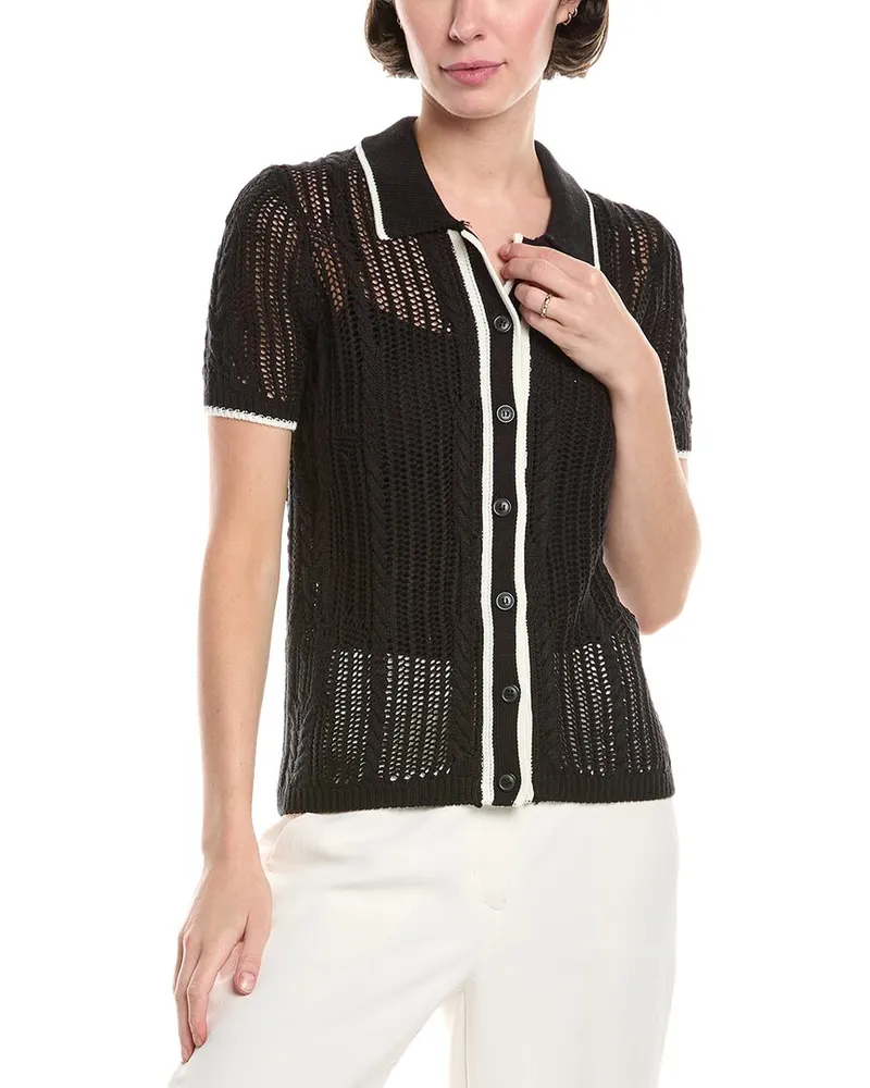 Jason Wu Crochet Button-Up Shirt Black