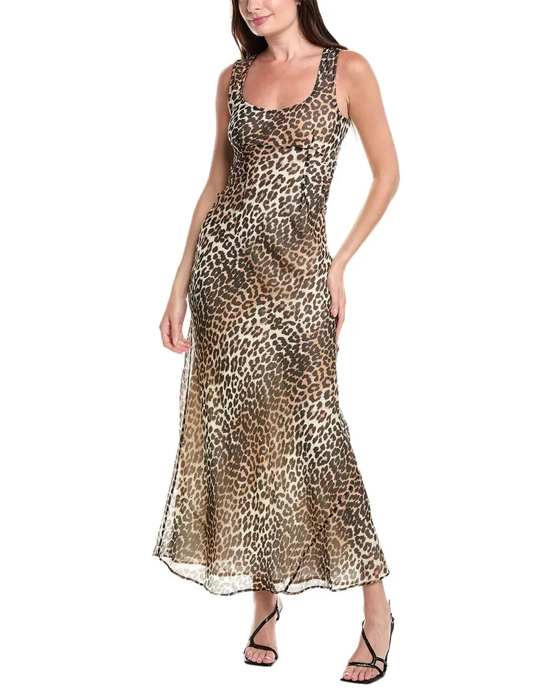 Ganni Chiffon Maxi Dress Tan