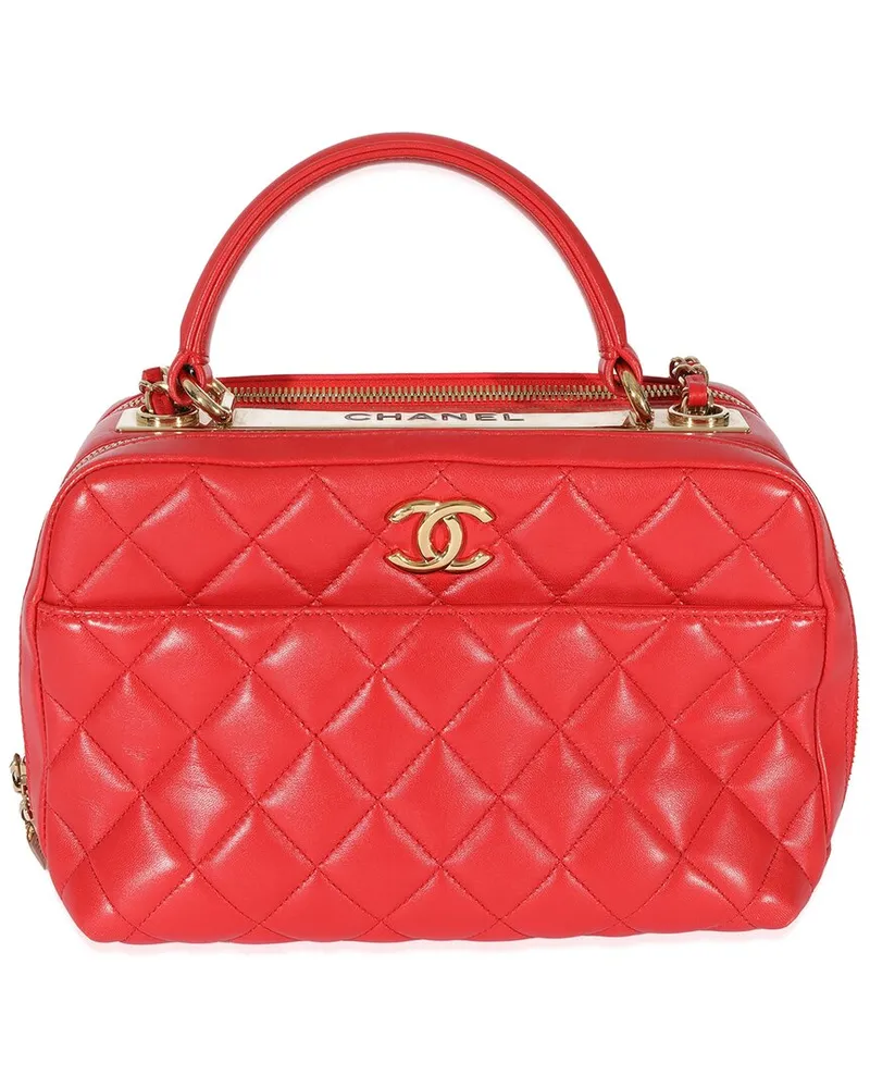 Chanel Red Quilted Lambskin CC Trendy Bowling Bag (Authentic Pre-Loved Nocolor