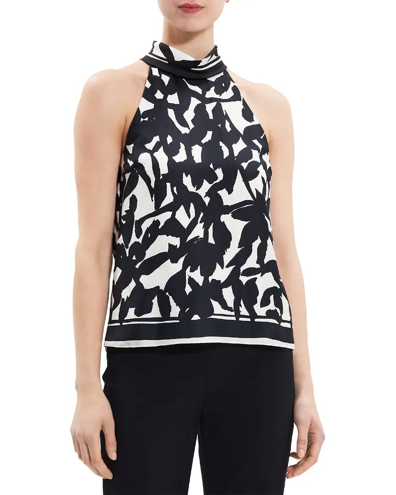 Theory Roll Neck Halter Silk Top White