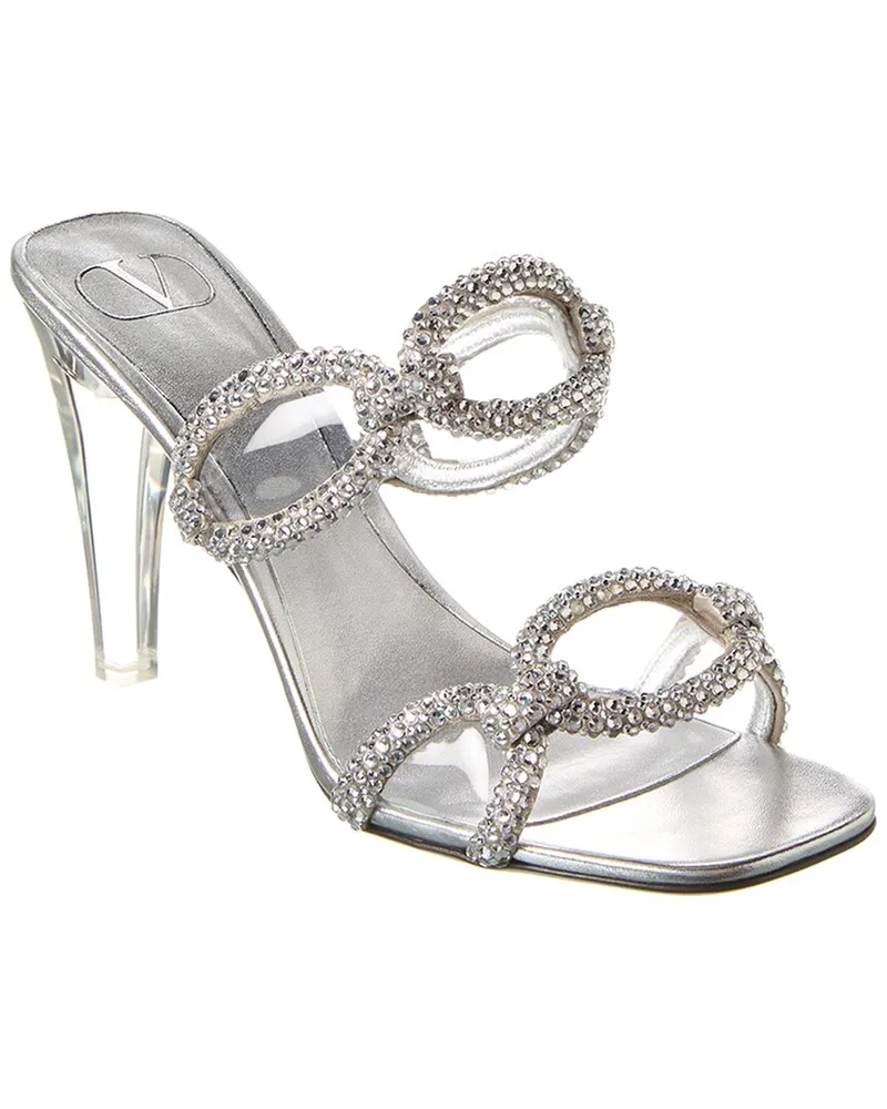 Valentino Garavani 100 Leather & Vinyl Sandal Silver