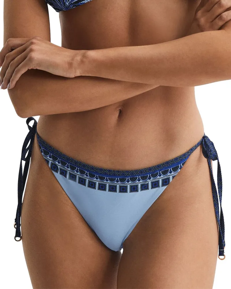 Reiss Tina Printed Trim Bikini Bottom Blue