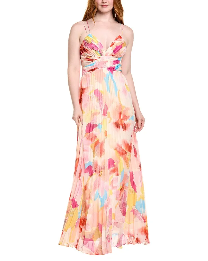 AMUR Lisle Pleated Gown Orange