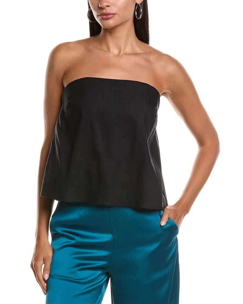 Milly Solid Strapless Linen-Blend Top Black
