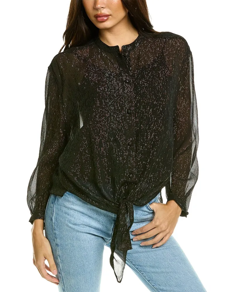 The Kooples Metallic Silk-Blend Shirt Black