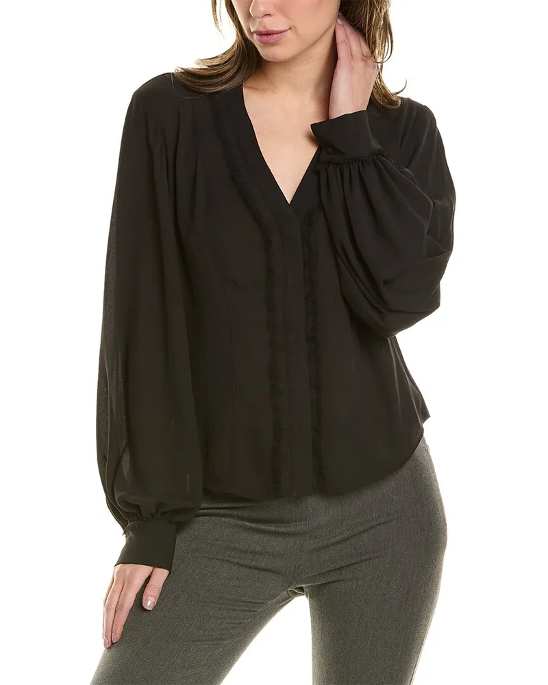 DKNY Frayed Trim Blouse Black