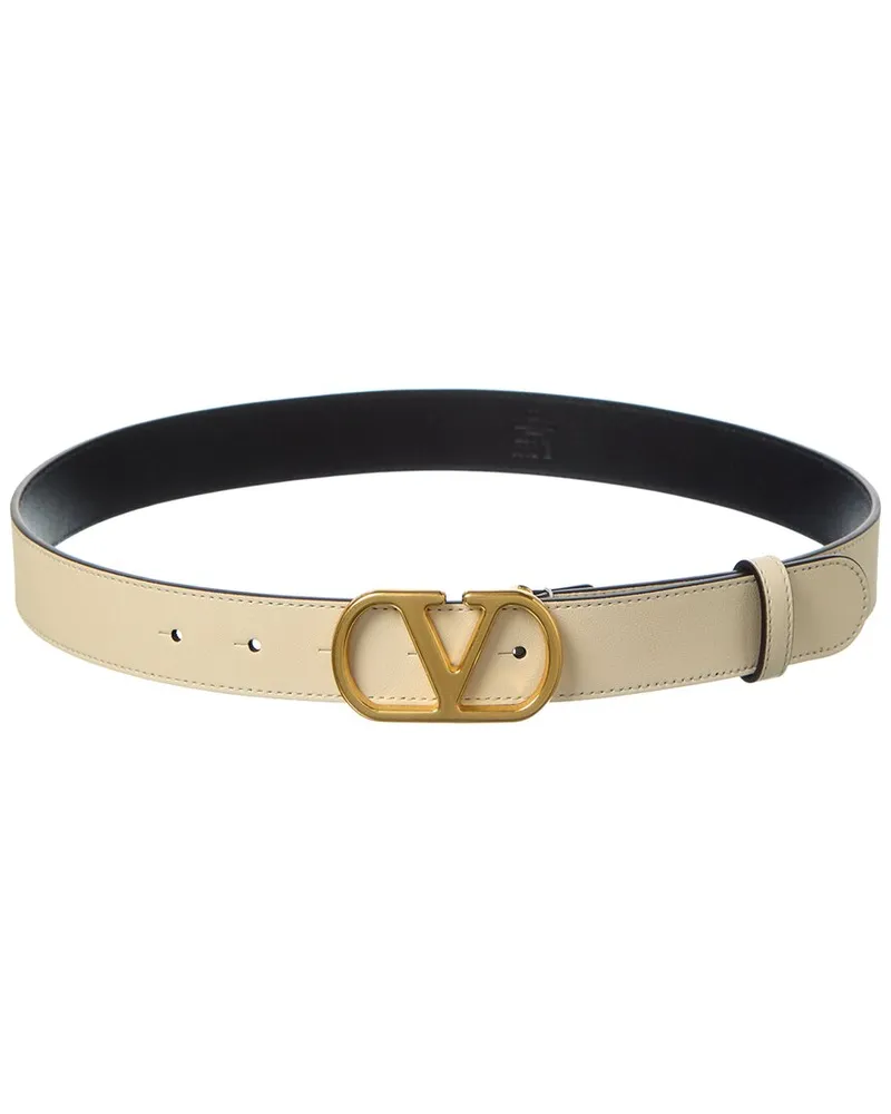 Valentino Garavani VLogo Signature Leather Belt White