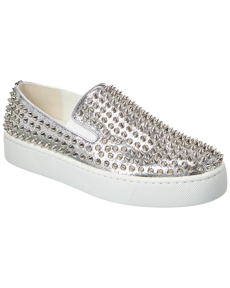 Christian Louboutin Spikeboat Leather Slip-On Sneaker Silver