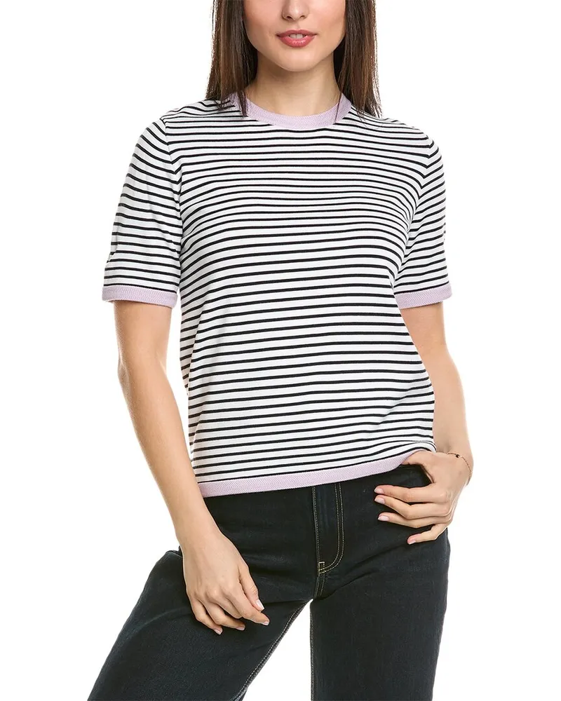 ST. JOHN Breton Stripe Knit Sweater White