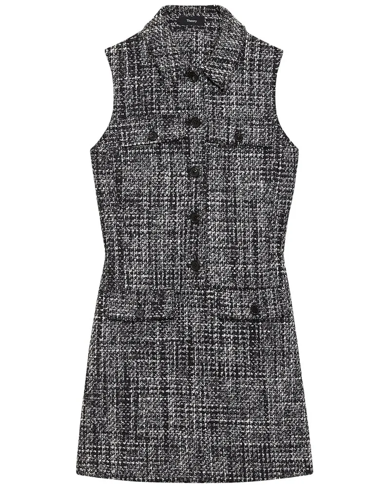 Theory Wool-Blend Melange Tweed Military Mini Dress Nocolor