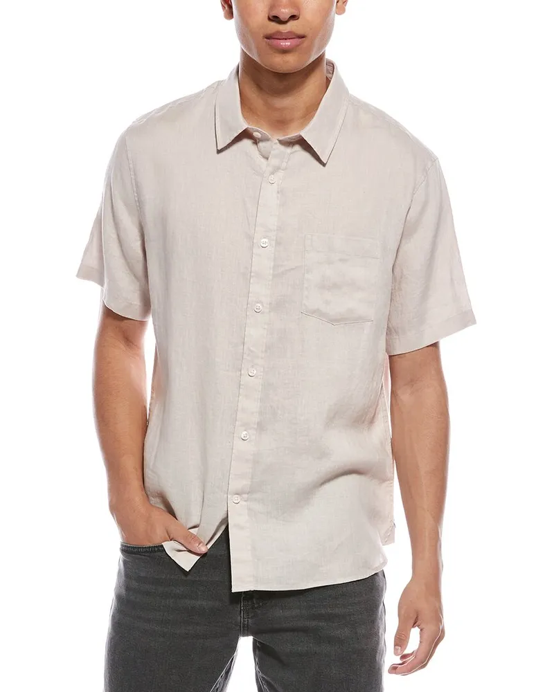 Vince Classic Fit Linen Shirt Pink