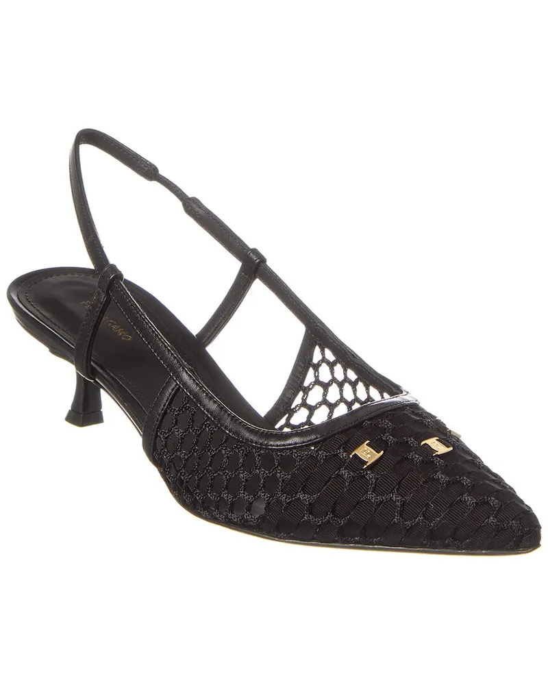 Ferragamo Vara Chain Mesh & Leather Slingback Pump Black