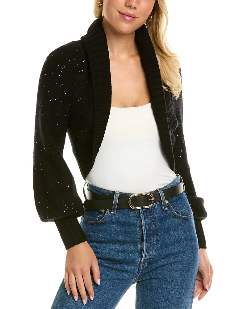 Autumn Cashmere Sequin Cashmere-Blend Shrug Black