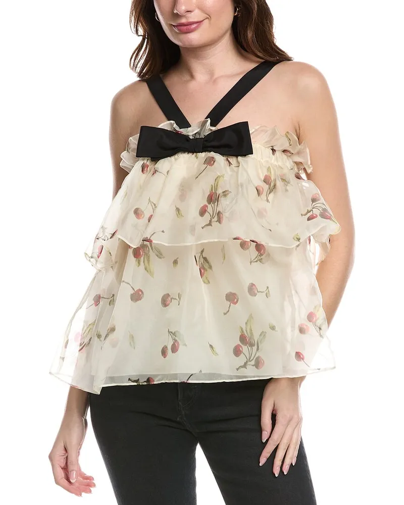 Rebecca Taylor Cherry On Organza Silk Top White