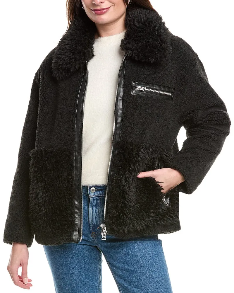 HUDSON Jeans Teddy Fleece Coat Black