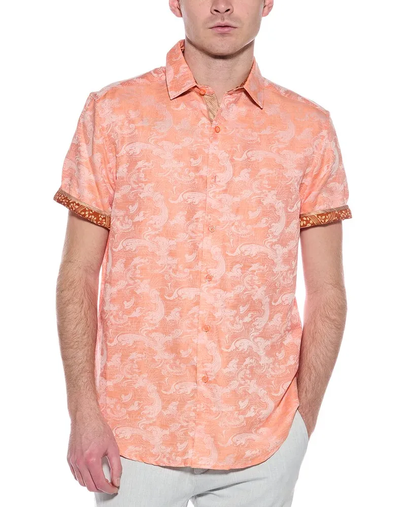 Robert Graham Poseidon Classic Fit Linen-Blend Shirt Orange