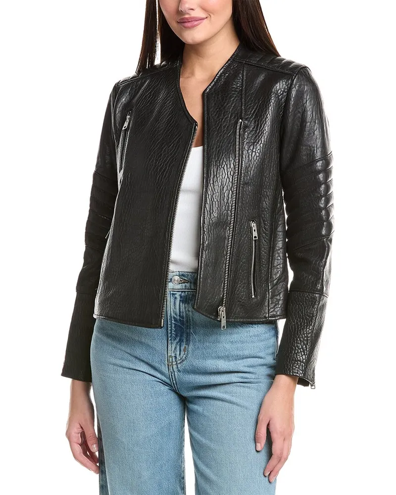 AllSaints Cawley Leather Biker Jacket Black