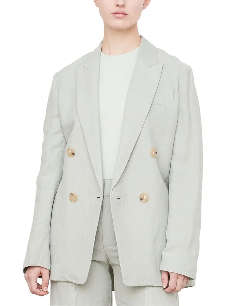 Vince Double-Breasted Linen-Blend Boyfriend Blazer Green