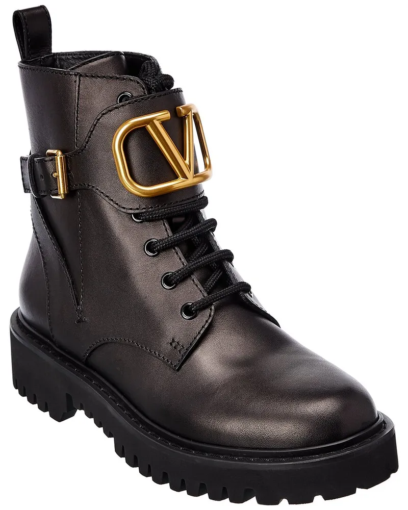 Valentino Garavani VLogo 35 Leather Combat Boot Black