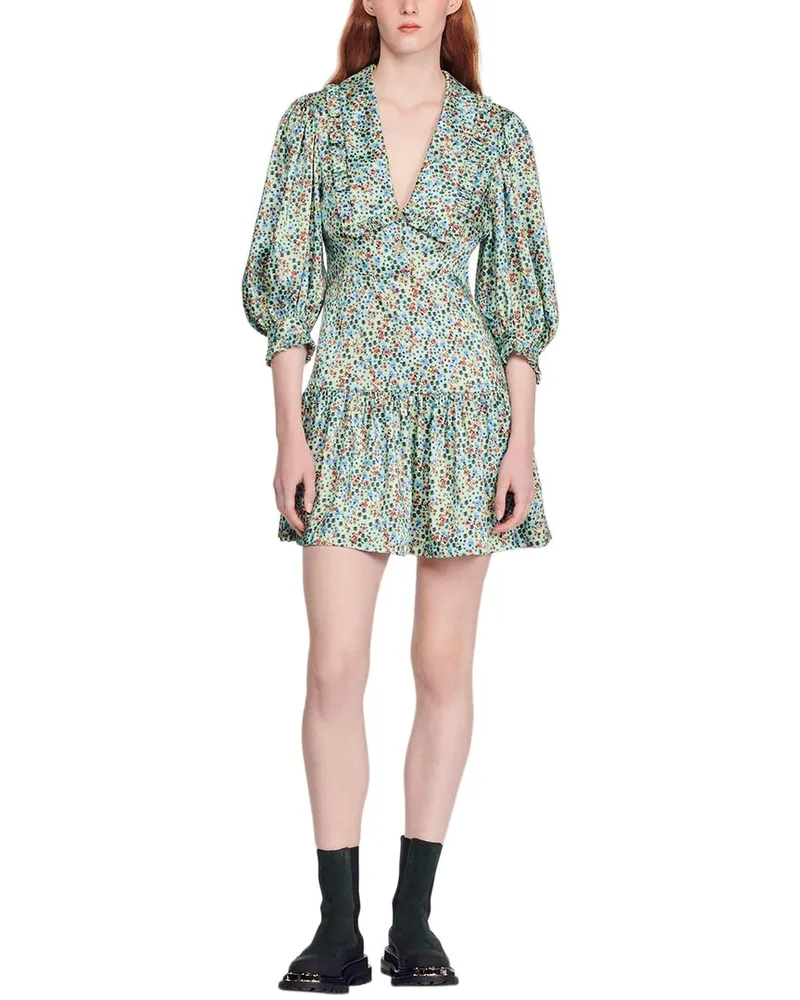Maje Sandro Eilat Silk Mini Dress Green