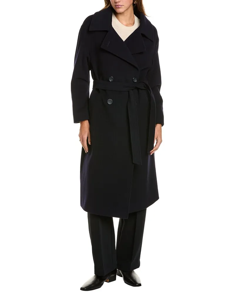 Cinzia Rocca Long Wool & Cashmere-Blend Trench Coat Blue