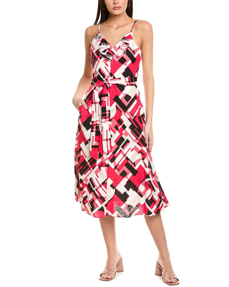 Karl Lagerfeld Geo Print Linen-Blend Maxi Dress Pink