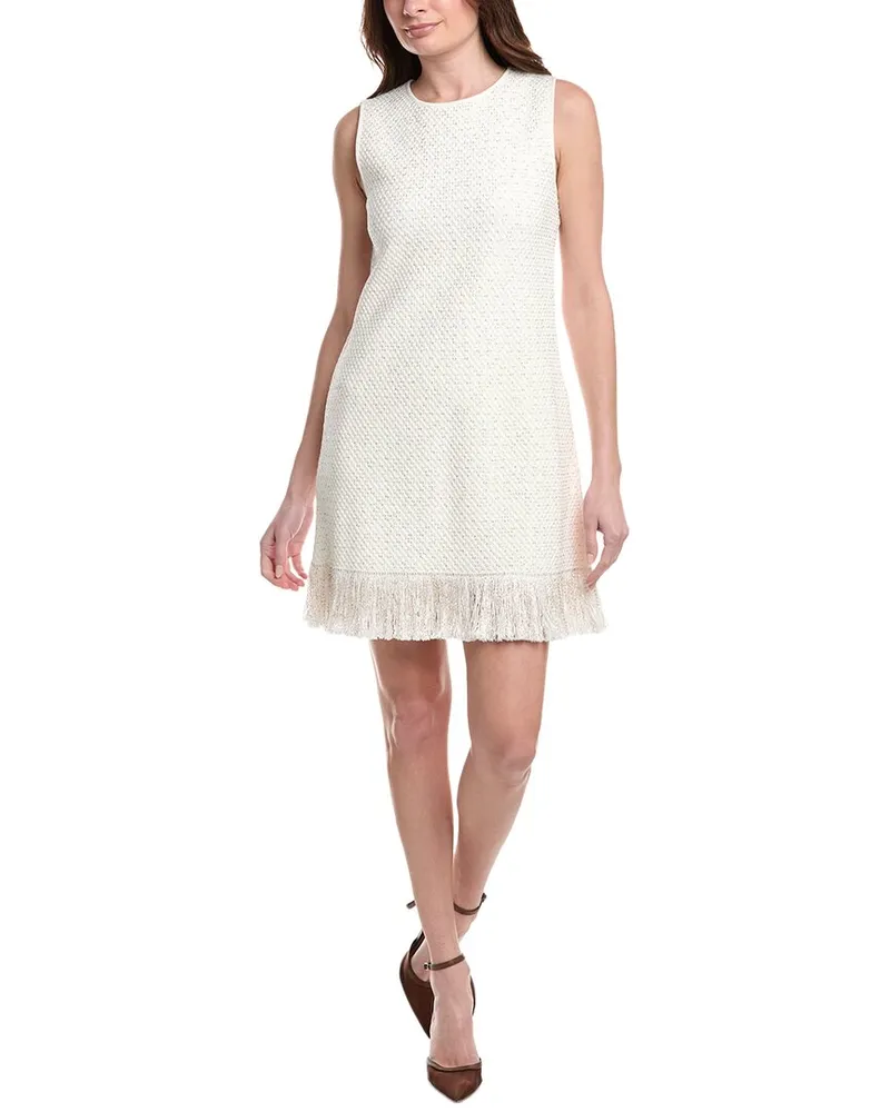 Oscar de la Renta Sequin Tweed A-Line Dress White