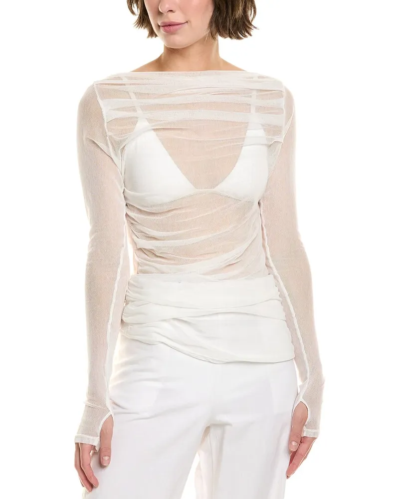 Enza Costa Mesh Draped Boatneck Top White