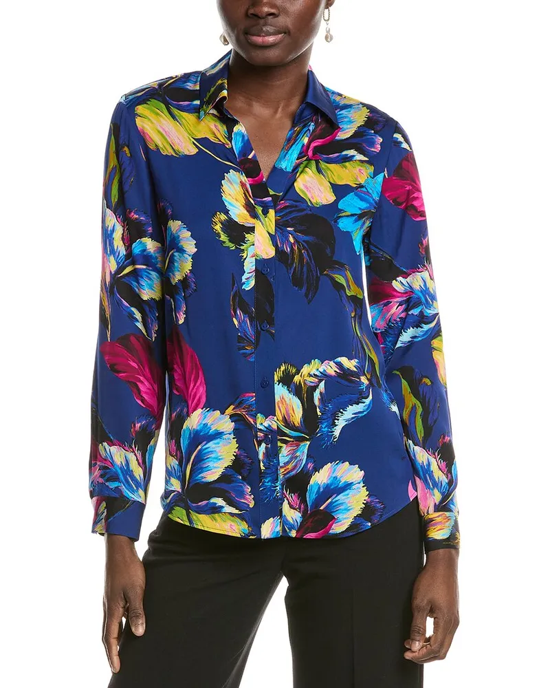 Elie Tahari The Madeline Silk-Blend Blouse Blue